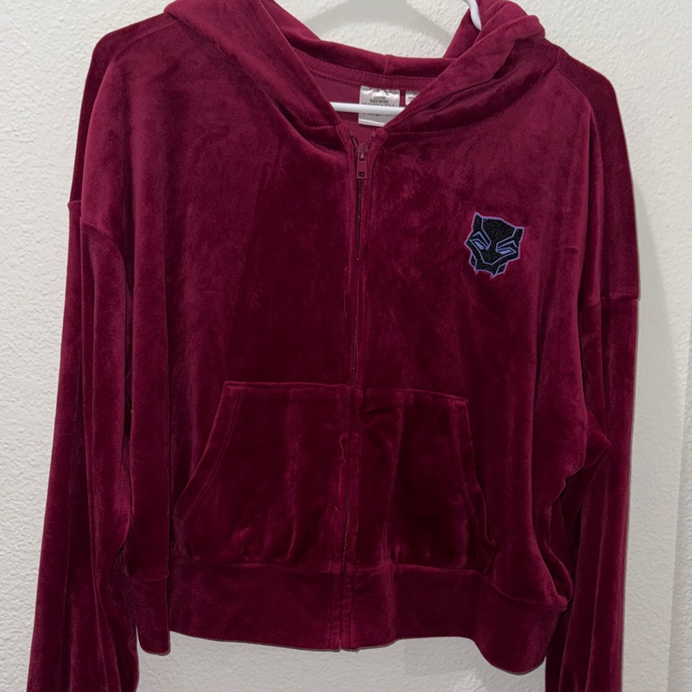 XL Marvel Womens Black Panther Velvet Zip Hoodie